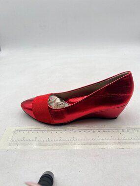Red Women Pointed Toe Comfortable Slip on Wedge Low Heel Walking Office Shoe